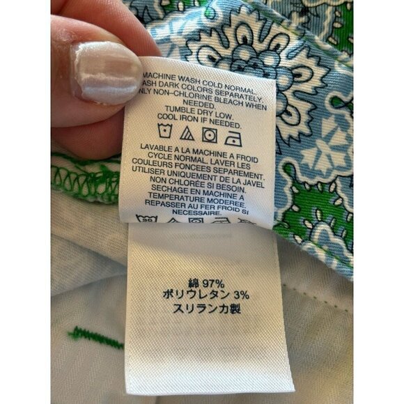 Lands End Bermuda Shorts Womens 14 Mid Rise Blue Green Floral Print Pockets - Picture 8 of 15